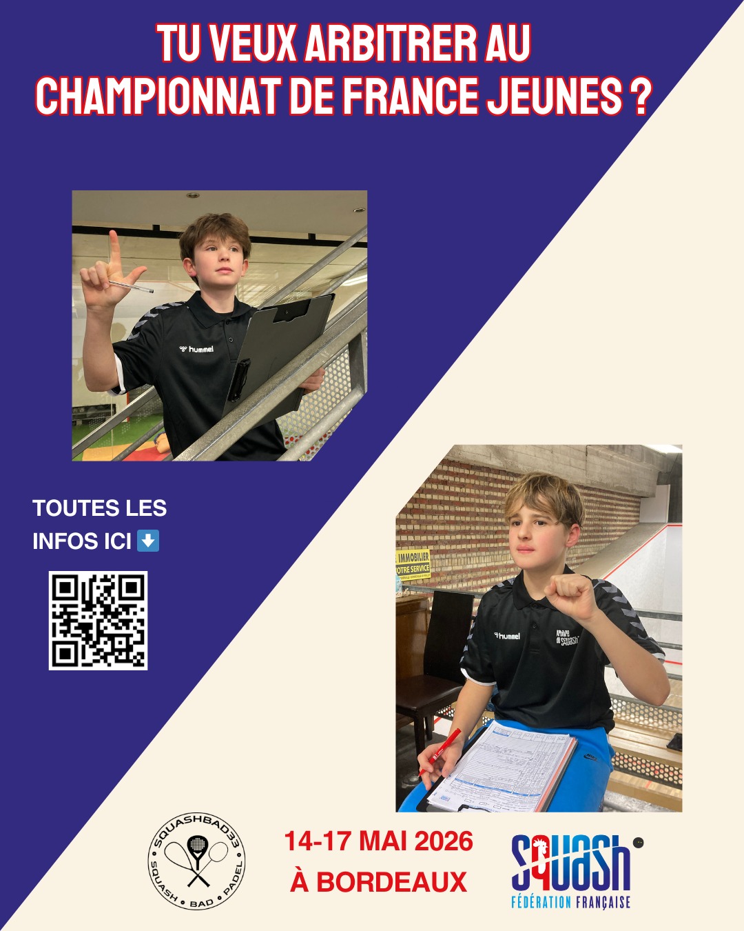 ARBITRER LES CHAMPIONNATS DE FRANCE JEUNES A BORDEAUX DU 14 au 17 MAI 2026